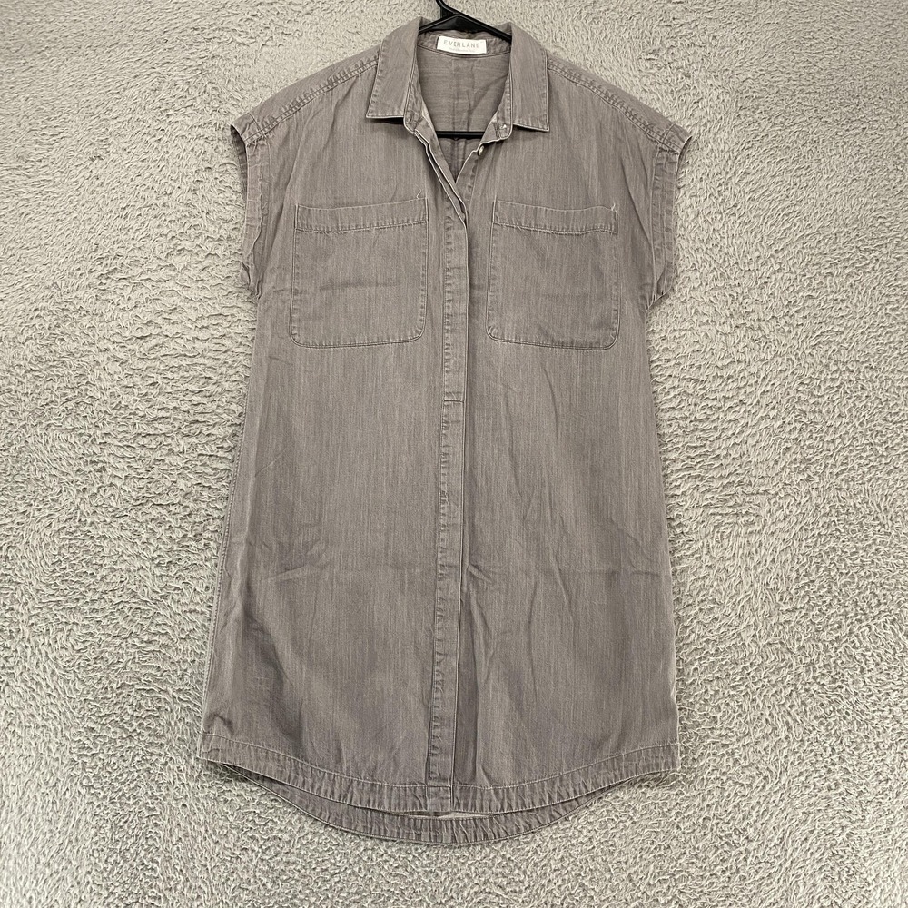 Everlane Shirt Dress Womens XS Gray Denim Chambray Button Front Western Denim